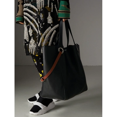 Shop Burberry The Large Leather Grommet Detail Tote In Black
