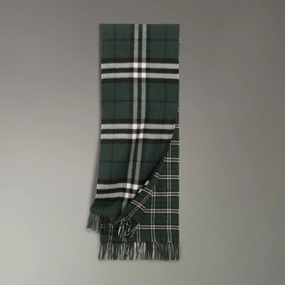 Shop Burberry Gosha X  Check Cashmere Double Scarf In Dark Forest Green