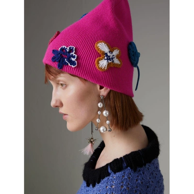 Shop Burberry Floral Crochet Cashmere Blend Beanie In Fuchsia Pink