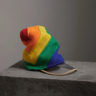 Shop Burberry Rainbow Wool Cashmere Peaked Beanie