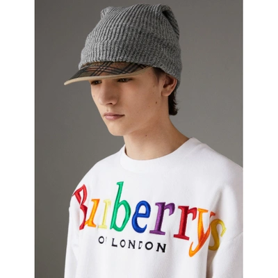 Shop Burberry 1983 Check Wool Cotton Peaked Beanie In Mid Grey Melange
