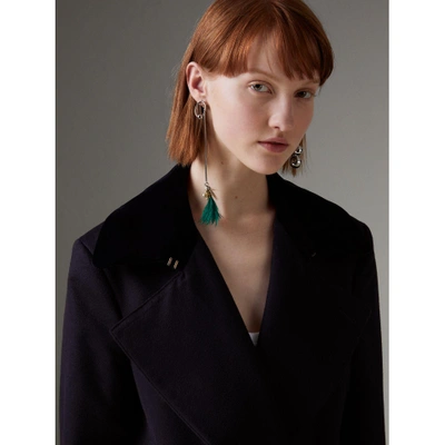 Shop Burberry D-ring Detail Doeskin Wool Coat In Dark Navy