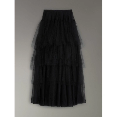Shop Burberry Tiered Open-net Tulle Skirt In Black