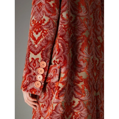 Shop Burberry Damask Velvet Jacquard Tailored Coat In Rose Pink