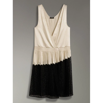 Shop Burberry Silk Satin And Lace Sleeveless Dress In Cream