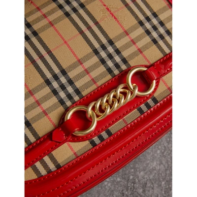 Shop Burberry The 1983 Check Link Bag With Patent Trim In Bright Red