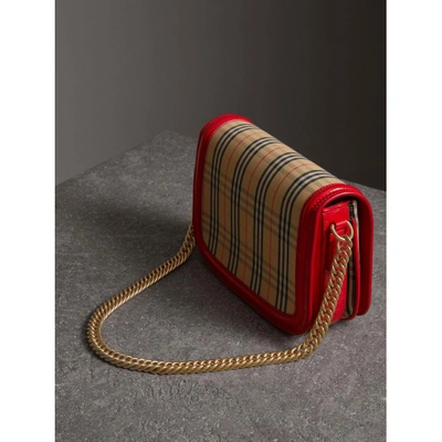 Shop Burberry The 1983 Check Link Bag With Patent Trim In Bright Red