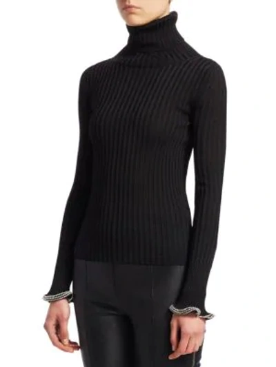 Shop Alexander Wang Crystal Cuff Turtleneck In Ivory