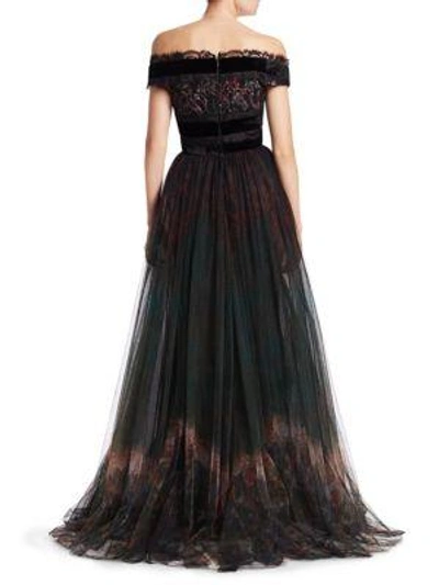 Shop Elie Saab Tulle & Lace Full Skirted Gown In Multi