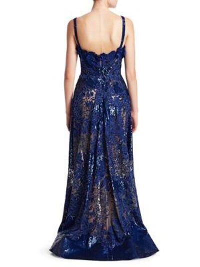Shop Elie Saab Embroidered & Sequined Gown In Cobalt