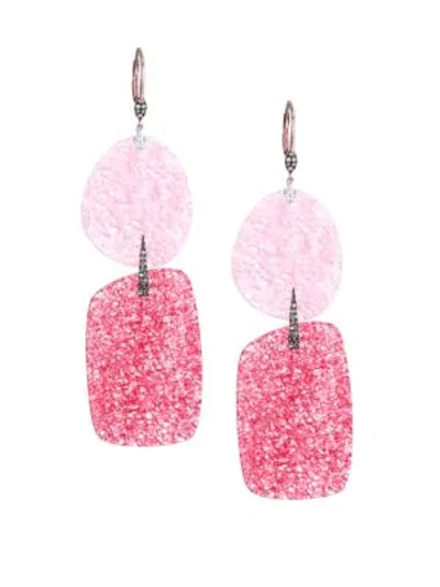Shop Meira T Women's Quartz Double Drop Earrings In Pink