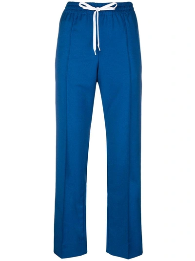 MIU MIU 条纹羊毛工装裤 - 蓝色