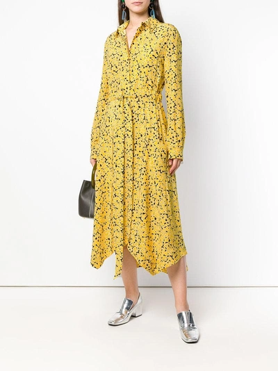 Shop Cedric Charlier Floral Belted Shirt Dress In Yellow