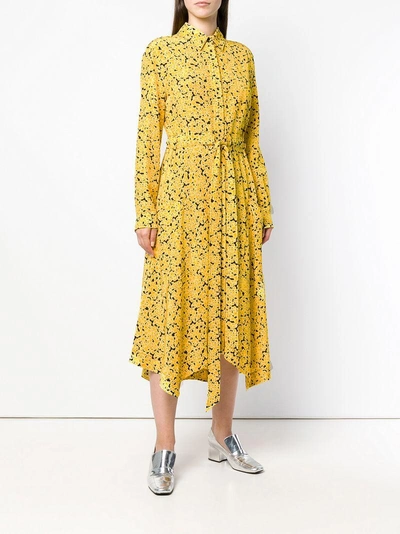 Shop Cedric Charlier Floral Belted Shirt Dress In Yellow