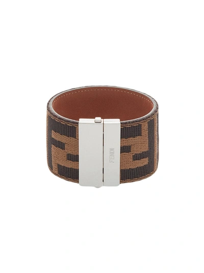 Shop Fendi Ff Logo Cuff Bracelet - Farfetch In Brown