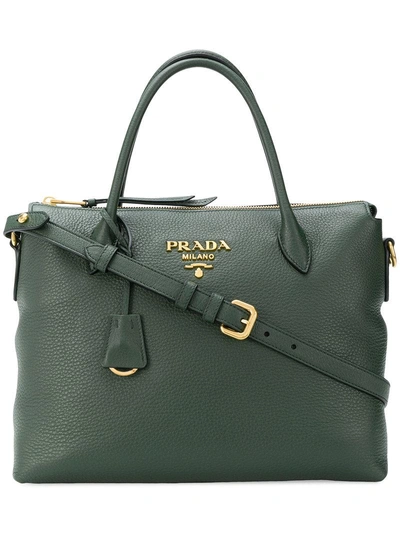 Shop Prada Paradigm Tote Bag - Green