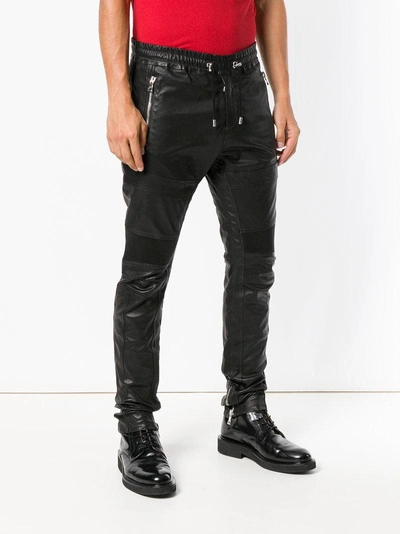 Shop Balmain Leather Biker Trousers In Black