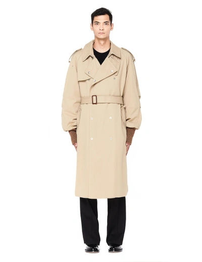 Shop Maison Margiela Beige Oversized Trench Coat With Ribbed Cuffs