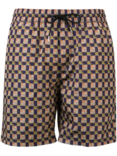 Shop Burberry Archive Logo And Vintage Check Swim Shorts - Blue