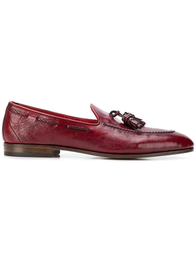Shop Fabi Tassel Detail Loafers In Red