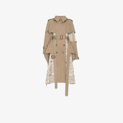 Shop Alexander Mcqueen Silk Floral Jacquard Patchwork Trench Coat In Nude&neutrals