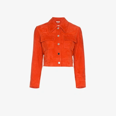 Shop Ganni Salvia Suede Leather Jacket In Red