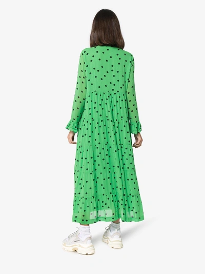 Shop Ganni Polka Dot Maxi Dress In Green