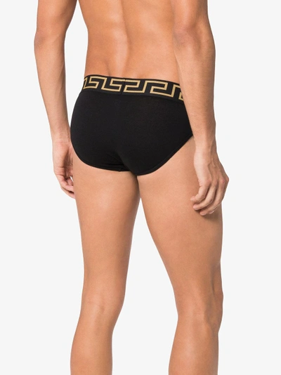 Shop Versace 2 Pack Gold Trim Logo Greek Boxer Shorts In Black