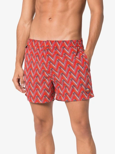 Shop Missoni Mare Print Swim Shorts In Red