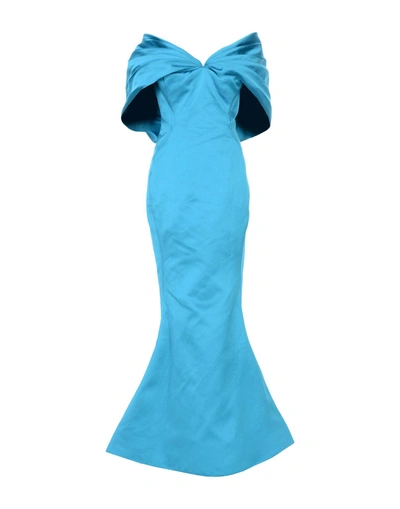 Shop Zac Posen Long Dress In Turquoise
