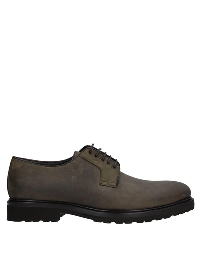 Shop A.testoni A. Testoni Man Lace-up Shoes Military Green Size 8 Calfskin