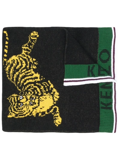 Shop Kenzo Front Logo Tiger Scarf - Black