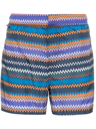 Shop Missoni Mare Zig-zag Stripe Print Swim Shorts - Blue