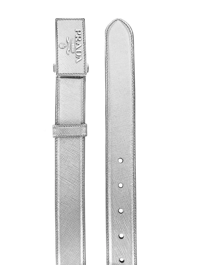 Shop Prada Saffiano Logo Belt In Metallic