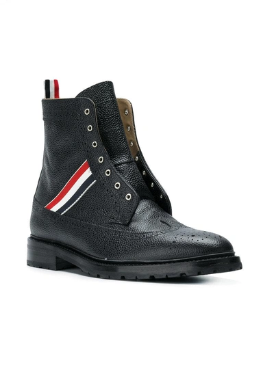 Shop Thom Browne Striped Pebble Grain Longwing Boot - Black