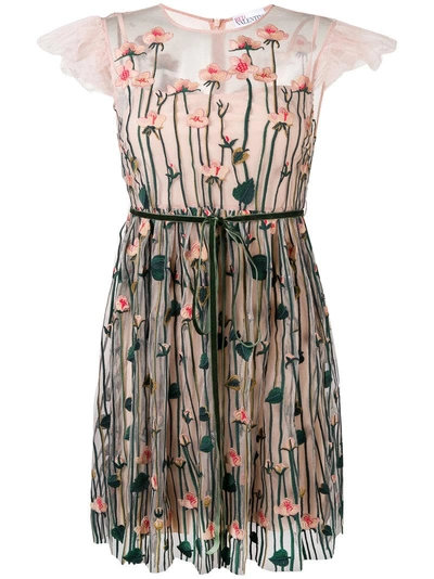 Shop Red Valentino Embroidered Tulle Dress - Neutrals