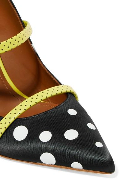 Shop Malone Souliers Maureen 100 Polka-dot Leather-trimmed Faille Mules In Black