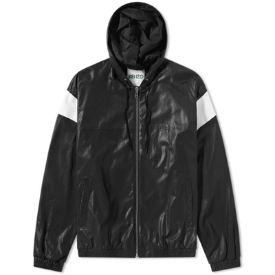 Shop Kenzo Hooded Leather Jacket In Black