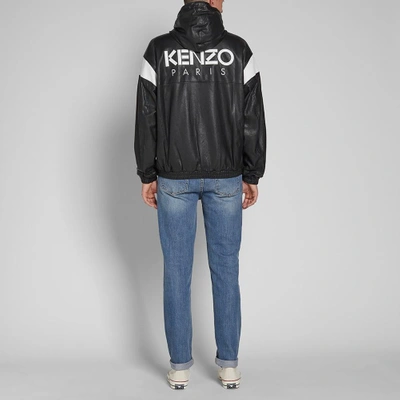 Shop Kenzo Hooded Leather Jacket In Black
