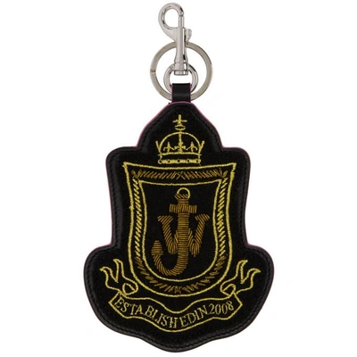 Shop Jw Anderson Black Shield Patch Keychain In Hibiscus