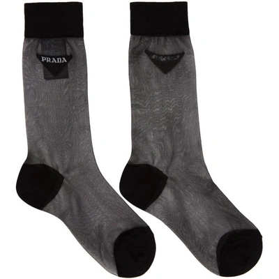 Prada Black Mesh Logo Socks In F0002 Black | ModeSens