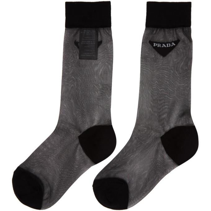 Prada Black Mesh Logo Socks In F0002 Black | ModeSens