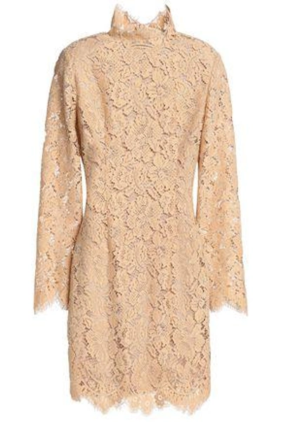 Shop Ganni Woman Corded Lace Turtleneck Mini Dress Sand