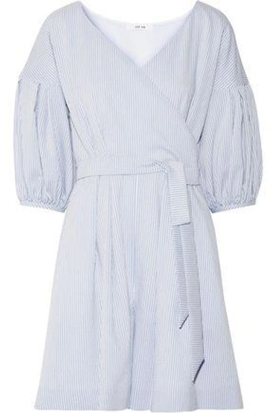 Shop Adeam Woman Belted Striped Seersucker Playsuit Light Blue