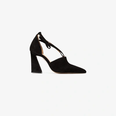 Shop Ganni Black Lina 90 Suede Pumps