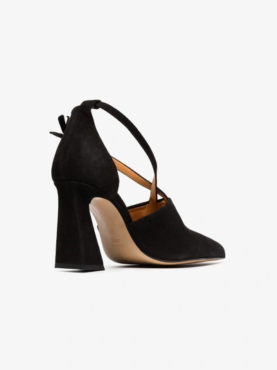 Shop Ganni Black Lina 90 Suede Pumps