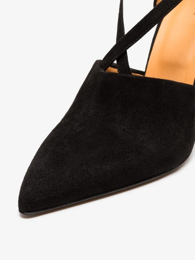 Shop Ganni Black Lina 90 Suede Pumps