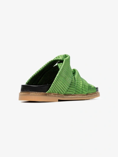 Shop Ganni Green Anoush Knotted Embossed Leather Slides