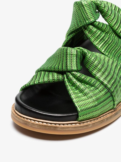 Shop Ganni Green Anoush Knotted Embossed Leather Slides