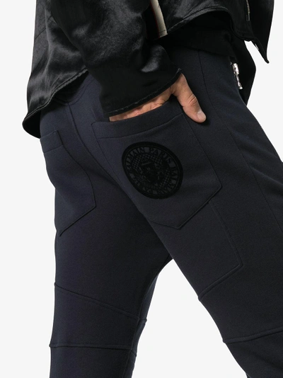 Shop Balmain Biker Cotton Sweat Pants In Blue